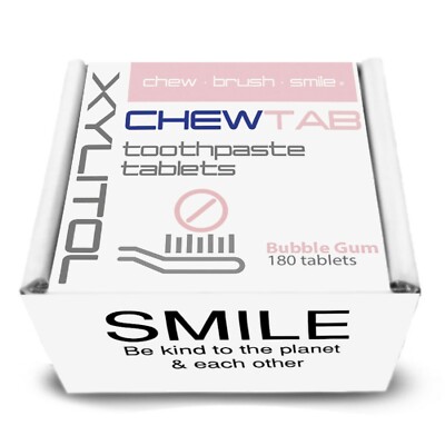Chewtab Toothpaste Tablets, Bubble Gum 180 Count Refill
