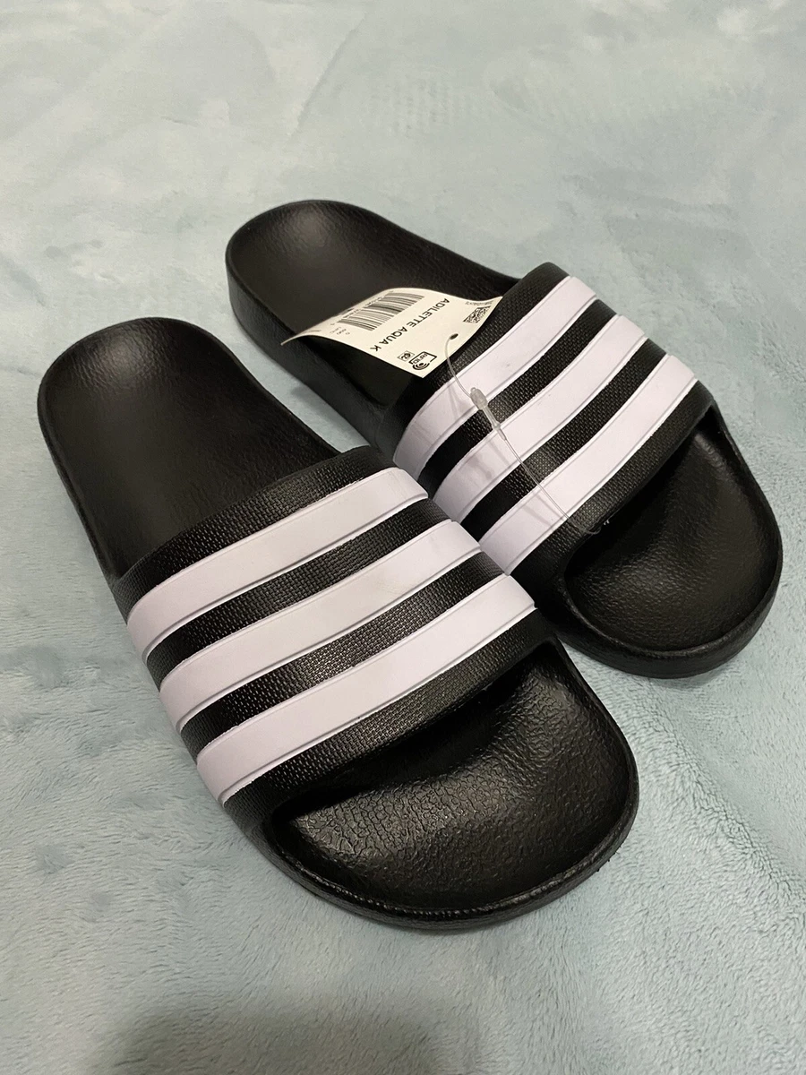 Adidas Adilette Aqua K Black White Stripes Womens 5