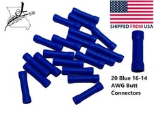 20x Blue 16-14 AWG Butt Connectors Wiring Wire Splice Crimp On Sleeved Insulated