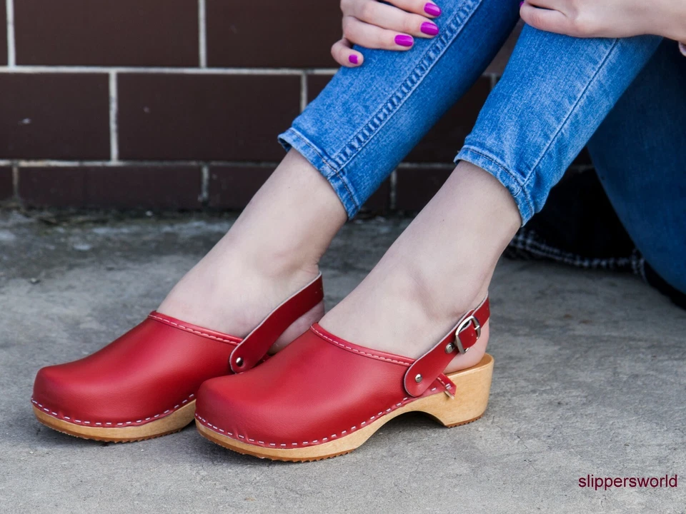 Zoccoli da lavoro donna giardino cucina ospedale infermiera scarpe pelle misura rosso - Immagine 3 di 4