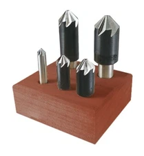 5 Piece HSS Countersink Set 100 Degree 6 Flute 1/4 3/8 1/2 5/8 3/4 Made in USA