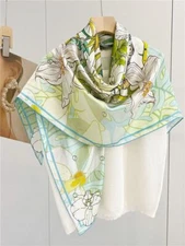 Flower Spirit Pure Mulberry Satin Silk Scarf Kerchief Square Shawl 42" Green