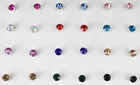12 pair small crystal stud earrings round faceted post multi colors tiny 4mm