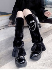 Women Japanese Leg Warmers Faux Fur JK Winter Long Stockings Knitted Calf Socks