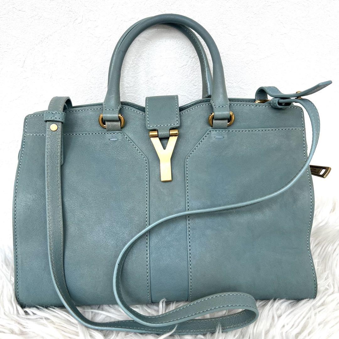 Borsa a tracolla Yves Saint Laurent YSL Cabas pelle blu autentica F0606519