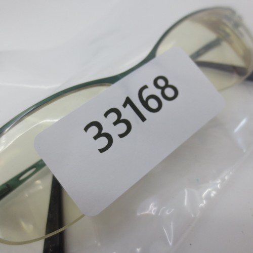 Danze green semi rimless oval eyeglass frames with clear lenses, white label marked “33168” on right lens.
