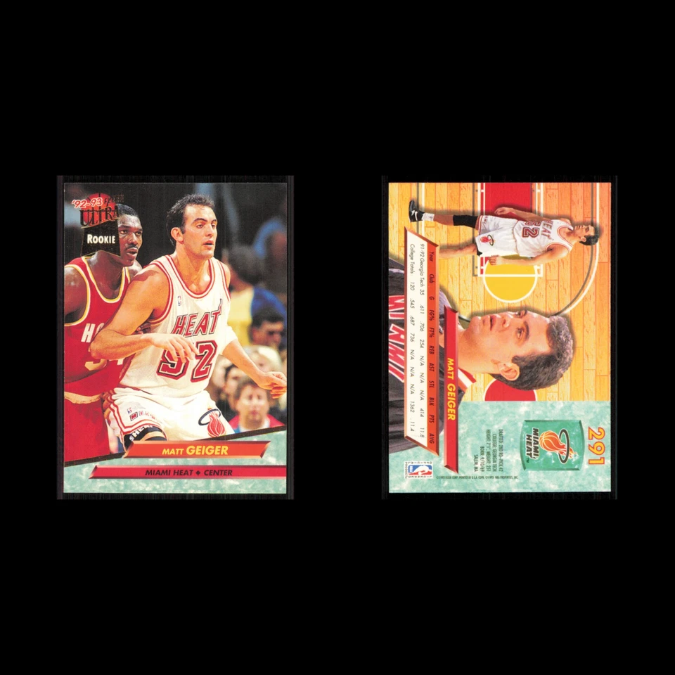 Tarjeta de baloncesto Matt Geiger Rookie #291 1992 Fleer Ultra Miami Heat NBA casi nueva Foto 3 de 3