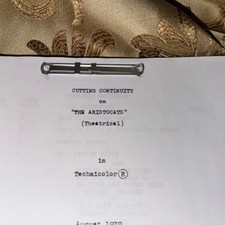 Walt Disney DIE ARISTOKRATEN Schneiden Kontinuität Filmskript von 1970 / wie besehen