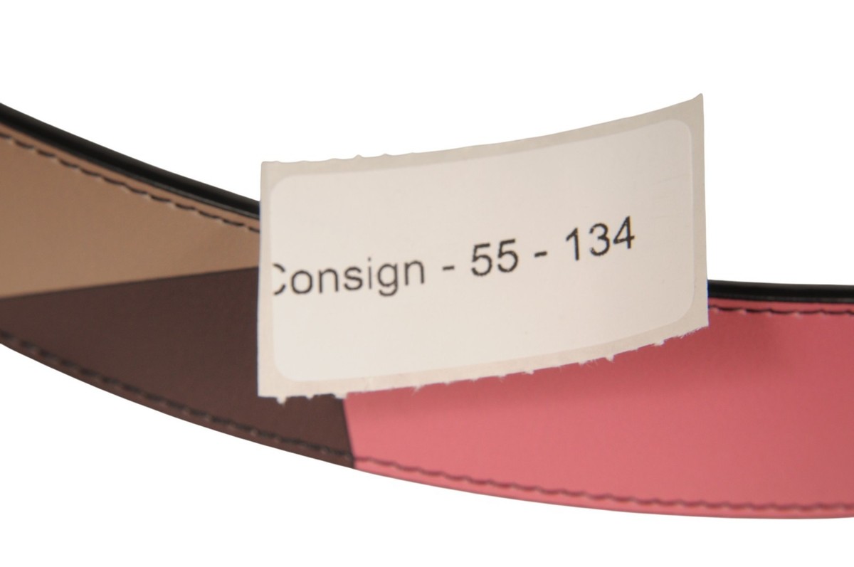Emilio Pucci Supreme Logo Leather Belt Dusty Pink Blue Tan Size L