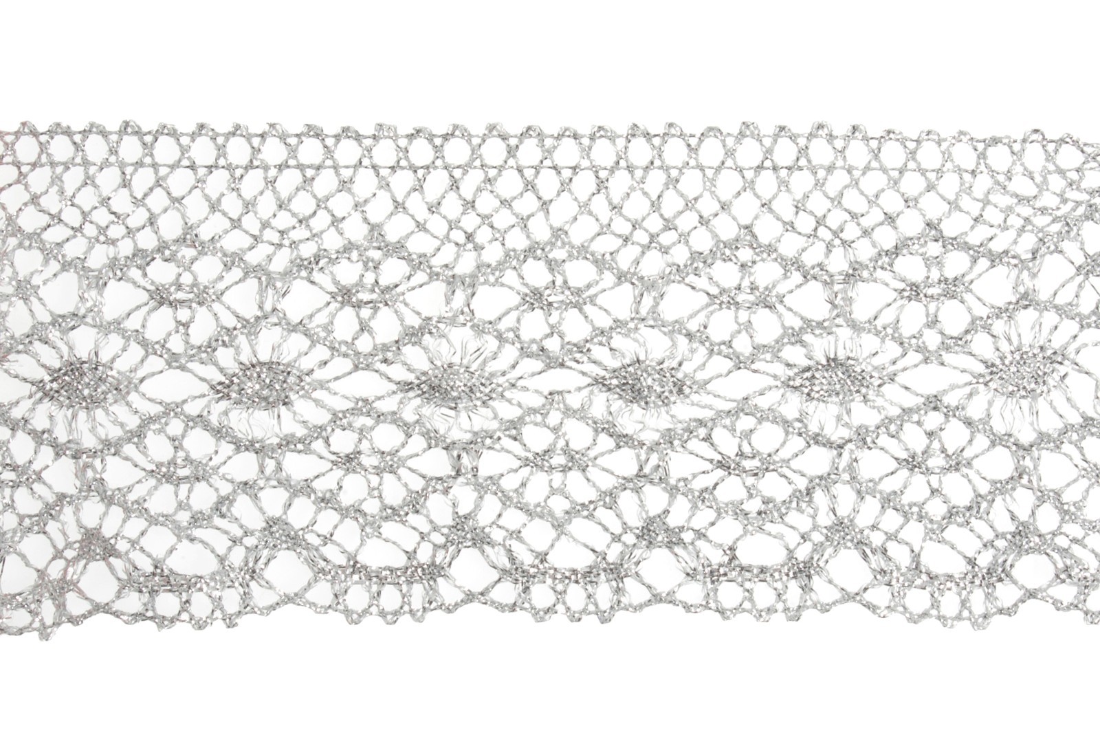 Trim: Lace: Metallic: 12.5m x 100mm: Bright Silver