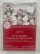 ASHLAND CHRISTMAS HAT PENGUIN 18 WHITE MINI LED STRING LIGHTS 5.6 BATTERY TIMER