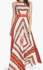 Eliza J Women's Scarf Dot Dress, Halter tie-in-back, Maxi, Fit & Flare, Sz: 2