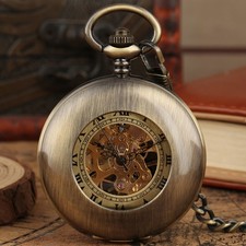 Men's Half Hunter Mechanical Pocket Watch with Classic Pendant Chain Xmas Gift