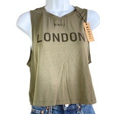 NOBULL London Cropped Tank Top Women Med Olive Green Battersea Athletic Gym NWT