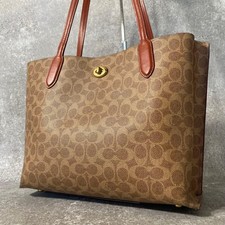 COACH Willow A4 Tote Bag PVC Leather Brown Signature Auth