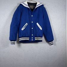 Holloway Blue White Vintage Wool Usa Made Letterman Jacket - Size S