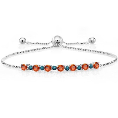 1.28 Cttw  Orange Sapphire and Blue Diamond Tennis Bracelet for Women | 925
