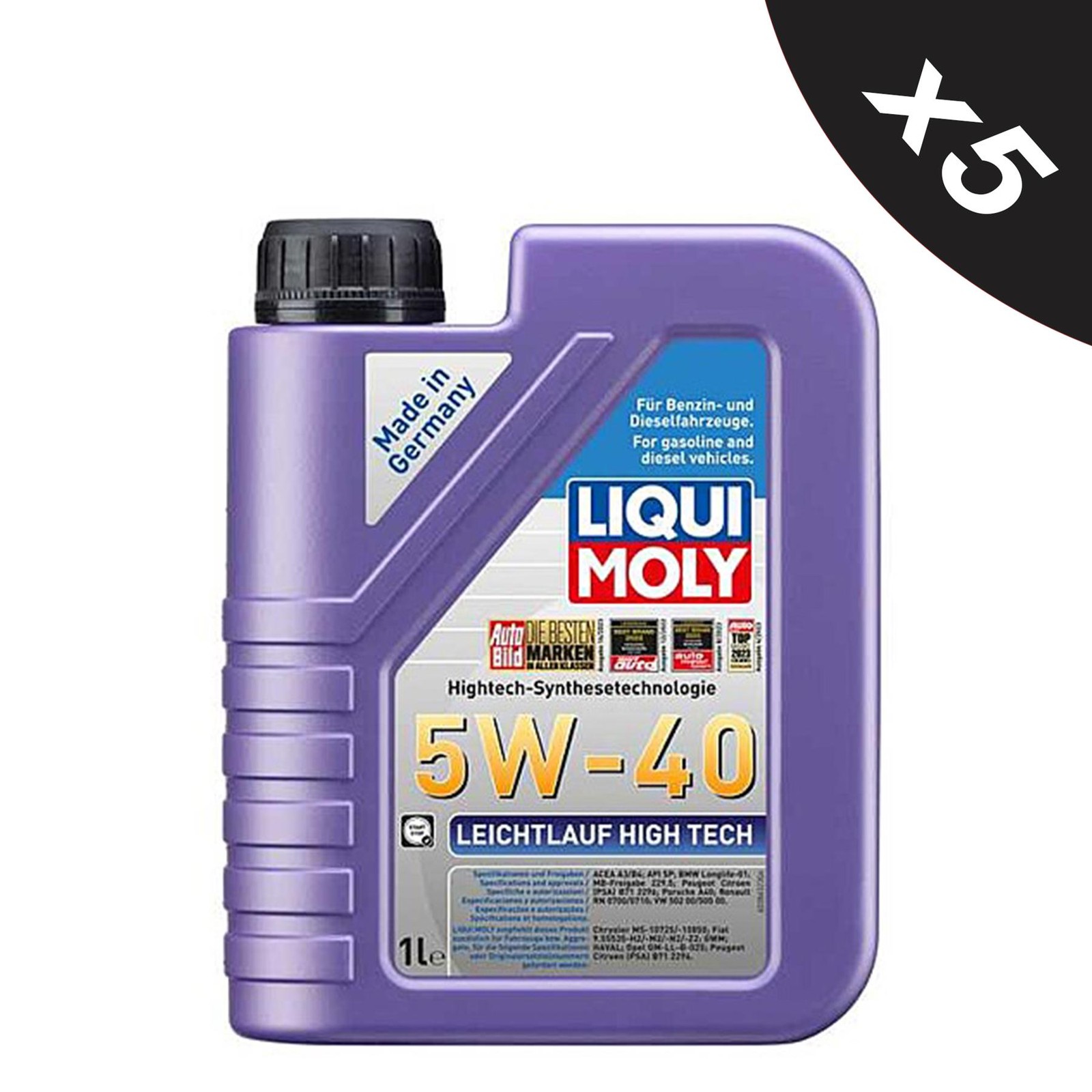 5x Liqui Moly 5W40 Engine Oil ACEA A3/B4 Leichtlauf High Tech MB229.5 BMW 1L