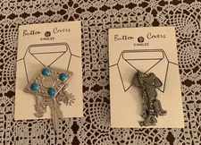 2 Vintage Silvertone Western Theme Button Covers Turquoise Saddle Gun Brand New