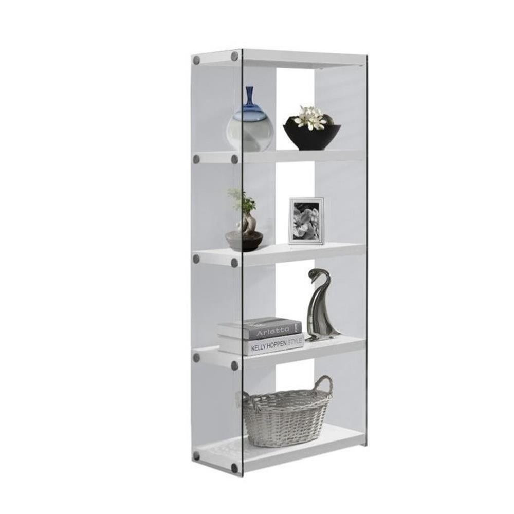 Bowery Hill Modern Glass 4 Shelf Bookcase in Glossy White Finish