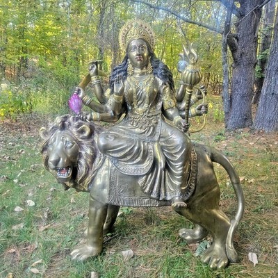 Goddess Durga Simhavahini Brass Statue 43  | Handmade in India
