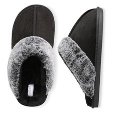 Mens Slippers Memory Foam House Slippers Warm Fuzzy Bedroom Slide 8.5-9 Black