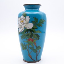 Fine Antique Japanese Blue Cloisonne Enamelled Vase With Peonies Early 20th C