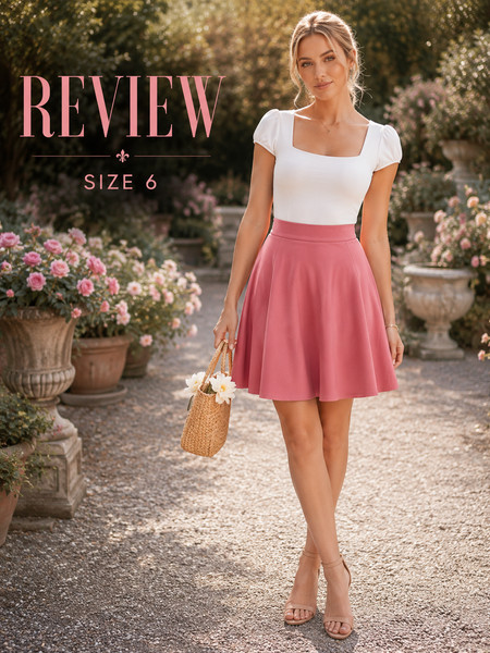 Review Womens Size 6 Pink High Waisted Fit & Flare Skater Skirt A-Line Mini