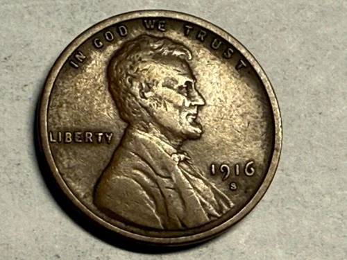 1916-S Lincoln wheat cent. Strong VF. #q1