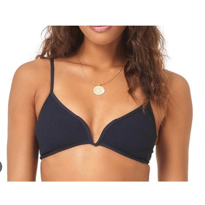 L Space Women Bikini Top XL Navy Macey Ribbed Mesh Beach Coastal Resort Vacation