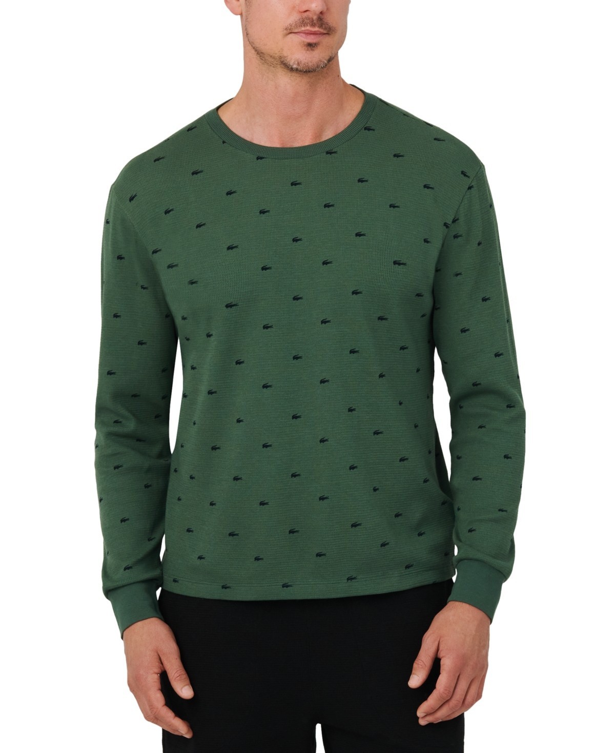 Lacoste Mens All Over Croc Print Long Sleeve Thermal Sleep Shirt in Green Sz XL 7690₽
