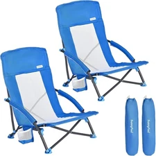 SUNNYFEEL Folding Low Camping Beach Chair 2 Pack Lightweight Portable #R022