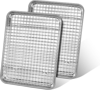 Baking Trays with Wire Rack, Leonyo 12.5'' 12.5''(2 Pans+2 Racks), Silver 