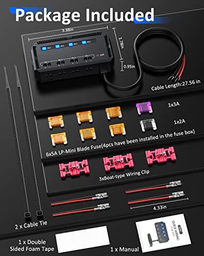  12V Fuse Block, Universal 20A Motorcycle Fuse Relay Box Kit with LED Warning 