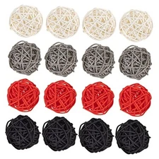  2 Inch Rattan Balls Decorations Wicker 24 Pack White & Silver & Red & Black