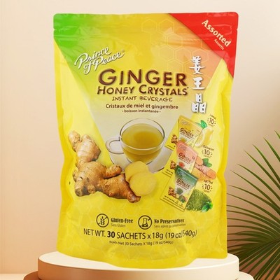 Assorted Ginger Tea Instant Ginger Honey Crystals, 30 Sachets -Prince of Peace