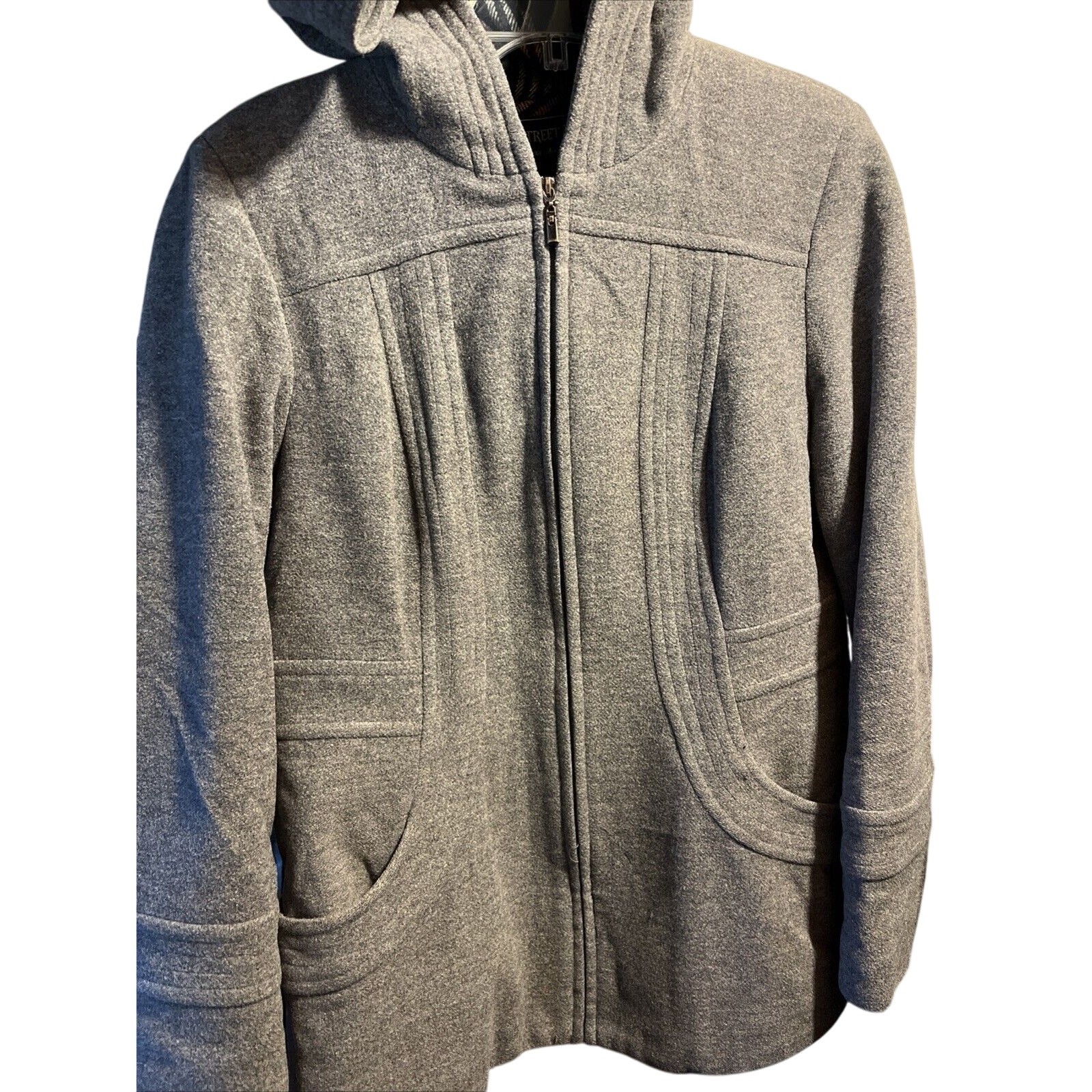 Fleet Street Ltd Wool Blend Hooded Coat Jacket Medium Gray Zipper Outdoor Travel