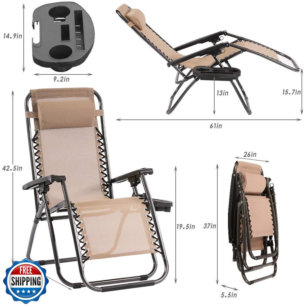 Set of 2 Zero Gravity Chairs Lounge Chair with Pillow and Cup Hol