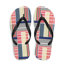 Navy Red Striped Flip-Flops Geometric Pattern Women's Casual Sandals Size