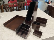 Office Depot 6-PC Dark Hardwood Desk Organizer Set - High Quality - Complete 