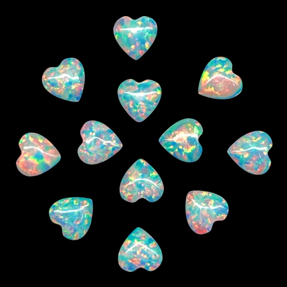 12 Pcs Australian Opal 4mm Heart Cabochon AAA Quality Lab Created Gemstone Lot - Image 3 of 4