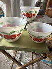 VTG 3 White Fire King Apples And Cherries Splash Proof Mixing Bowl Set Of Three