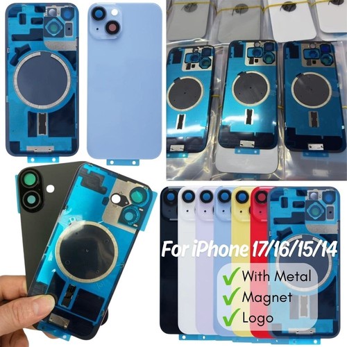 For iPhone 14 15 16 17 Back Glass Replacement Big Hole Rear Cover Metal logo Lot