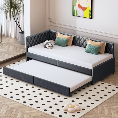 Schlafsofa Sofabett Tagesbett mit Ausziehbares Bett Gästebett Grau 90/180x200cm - Bild 2 von 12