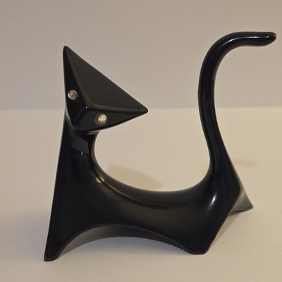 Cubist Cat MCM Figurine Jewel Eyes Japan 1950s Mid Century Modern Black