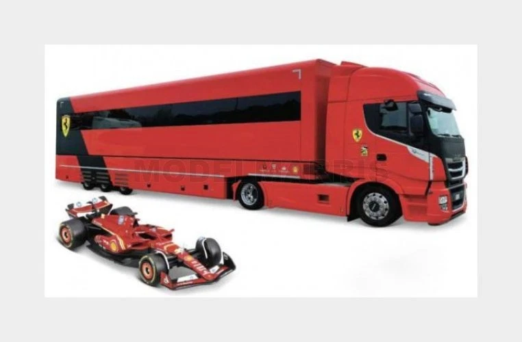 BURAGO 18-36867 IVECO FIAT - SET TRUCK S-WAY 570 TRUCK CAR TRANSPORTER WITH F1 S - Immagine 2 di 2