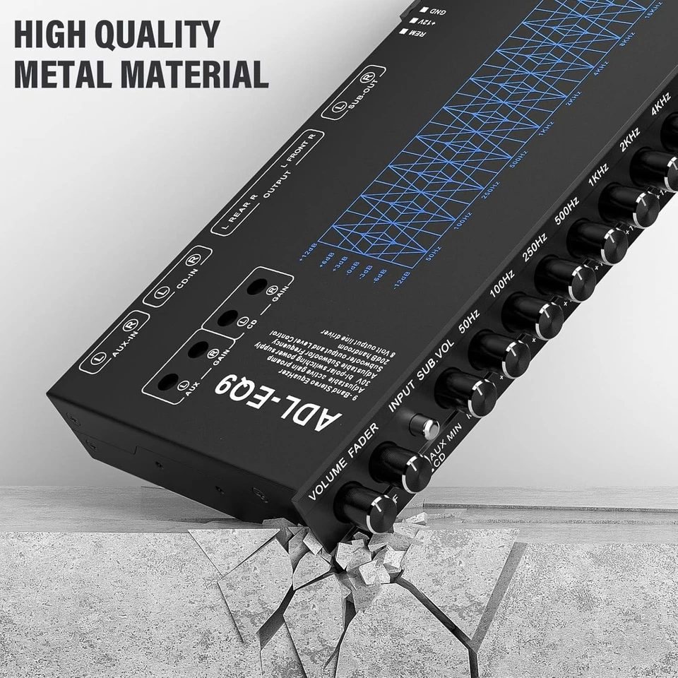 9 Band Car Audio Equalizer, Car Graphic Equalizer EQ W/Front Rear +Sub Output 8V - Image 2 of 4