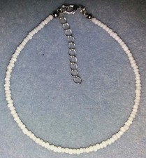WHITE OPAQUE CZECH HANDMADE SEED BEAD ANKLE BRACELET ANKLET 9" + EXT SB03