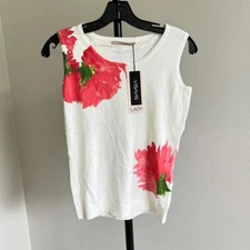 NWT Visavis Scoop Neck Knit Floral Tank Size S Lvory