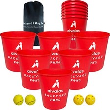 GIANT YARD PONG with 12 Buckets 4 Balls Tossing Game AIVALAS